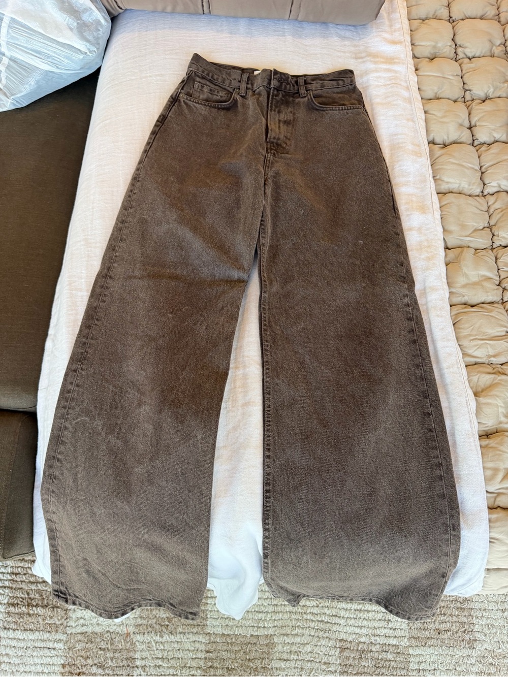 Reformation Wide-Leg High-Rise Jeans in Brown